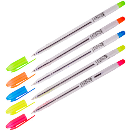 Ручка шариковая синяя 0,7мм Стамм "VeGa Neon" прозрачный корпус /РШ100/